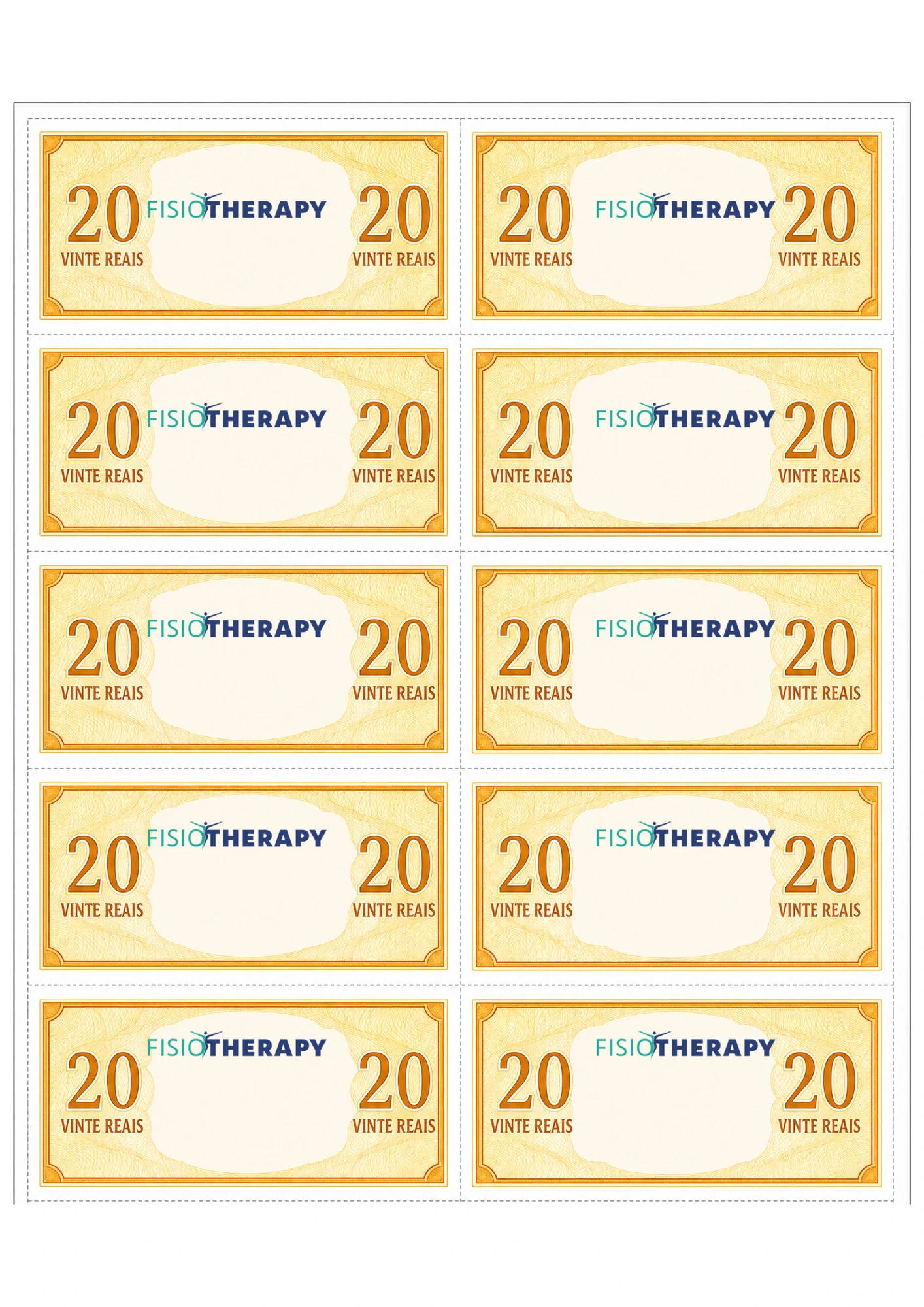 Cédulas de brincar de R$ 20 para recortar